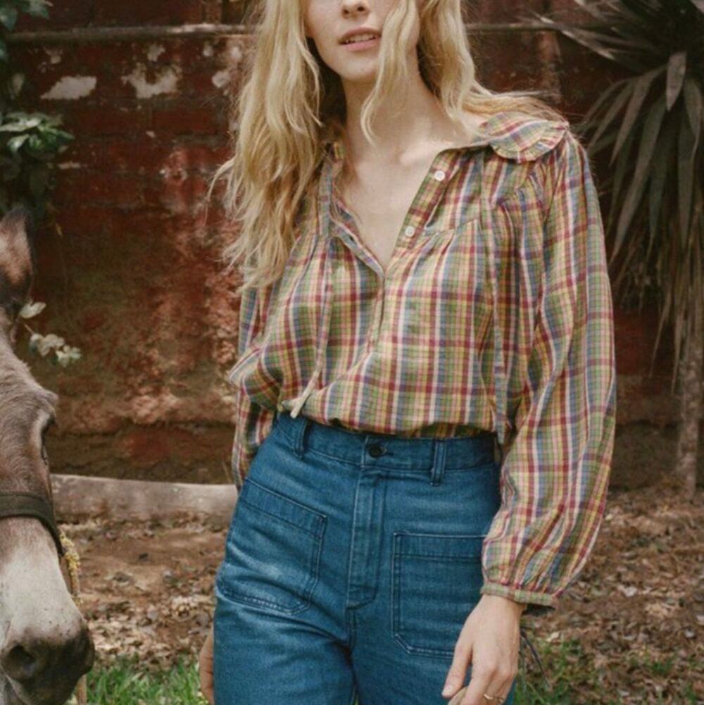 DOEN Billie Jean Top in Rainbow Plaid Print S